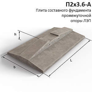 П2х3.6-А Плита составного фундамента промежуточной опоры ЛЭП